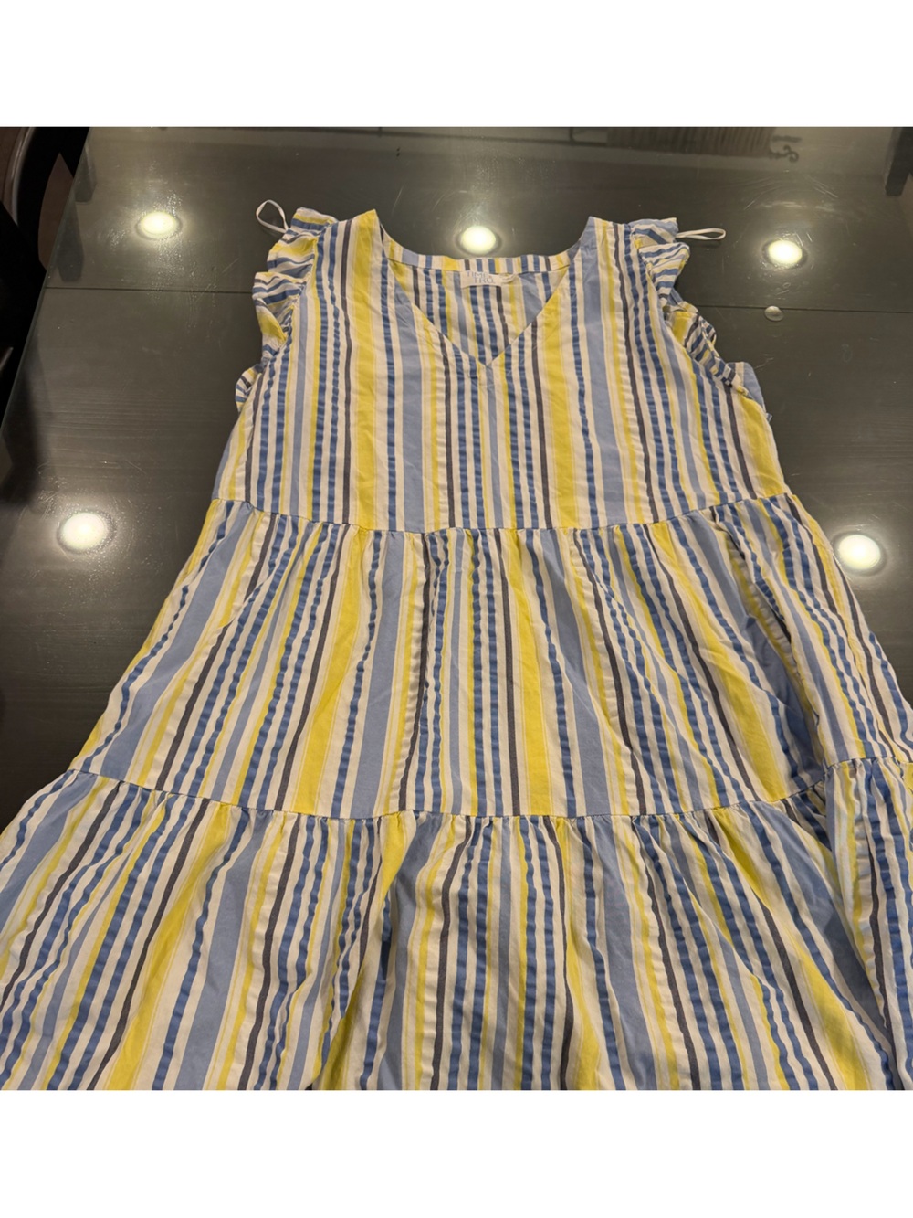 Time and Tru Blue, Yellow and White Striped Top